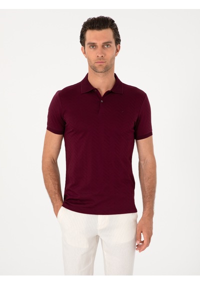 Bordo Slim Fit %100 Pamuk Polo Yaka T-shirt Kirmizi