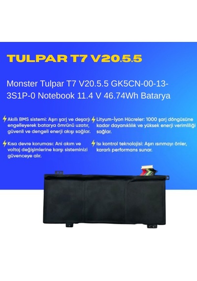 Monster Tulpar T7 V20.5.5 Gk5cn-00-13-3s1p-0 Notebook 11.4 V 46.74wh Batarya  Uyumlu, Yüksek Performanslı 75904370