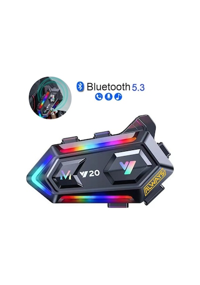 Always Y20 Bt5.3 Motosiklet Kask Kulaklık Intercom Işıklı Motorsiklet Interkom