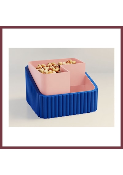 Storeşahin 3d Baskı Fıstık Kasesi - Çift Hazneli Kabuk Ayırıcı Sunum Kasesi - Mavi Pembe Shn0720 Mavi - Pembe