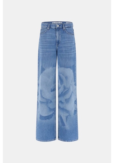 Guess Indigo Baskılı Geniş Paça Kadın Jean Pantolon W6ga1ad0696 Mavi
