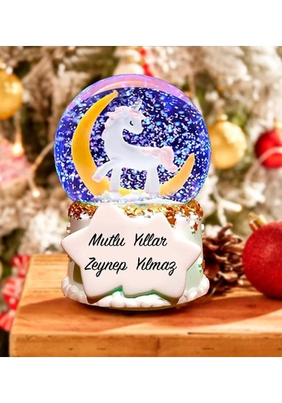 Kişiye Özel Otomatik Renk Değiştiren Işıklı Sihirli Unicorn Kar Küresi