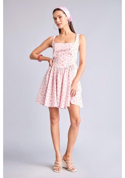 Defacto Kare Yaka Çiçekli Poplin Askılı Mini Elbise H4258ax26smpn225 Pembe-pn225