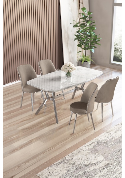 Canisa Lena Serisi 90x160 Beyaz Mermer Desen Krom Kaplama Ayaklı Masa Takımı Ve 4 Cappucino Sandalye Beyaz Mermer Desen Masa,cappucino Sandalye Canisa Lena Serisi 90x160 Beyaz Mermer Desen Krom Kaplama Ayaklı Masa Takımı Ve 4 Cappucino Sandalye Beyaz Mermer Desen Masa,cappucino Sandalye