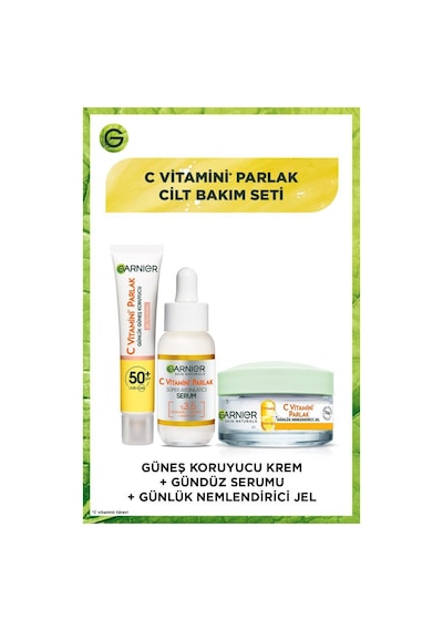 Garnier Günlük Koruyucu Yüz Güneş Kremi SPF50+ 40 ML + C Vitamini Parlak Süper Aydınlatıcı Serum 30 ML + Nemlendirici Jel
