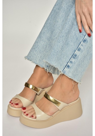 Fox Shoes Y973518509 Bej Kalın Tabanlı Kadın Terlik Bej