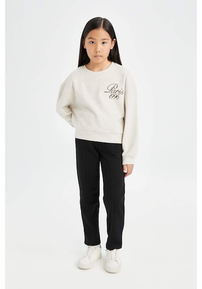 DeFacto Kız Çocuk Relax Fit Bisiklet Yaka Baskılı Selanik Kumaş Sweatshirt D4786A824WNBG354