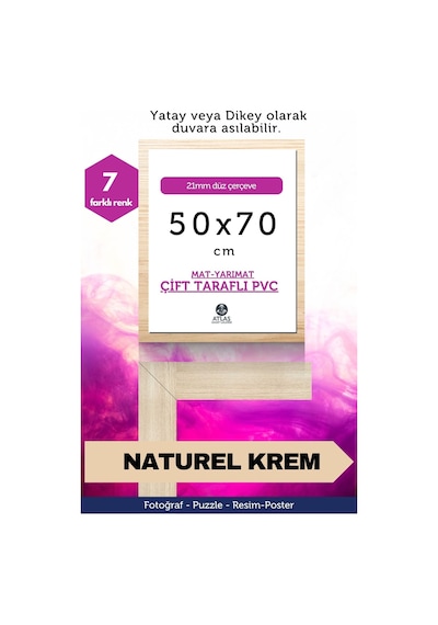 Krem-21mm-50x70 Cm Mat Pvc Li Camsız Fotoğraf Puzzle Belge Çerçeve Yatay Dikey Asılabilme. 11093154