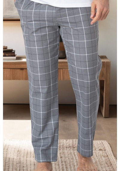 Mecit Pijama Mecit 3003 Gri Ekoseli Erkek Tek Alt Pijama Gri