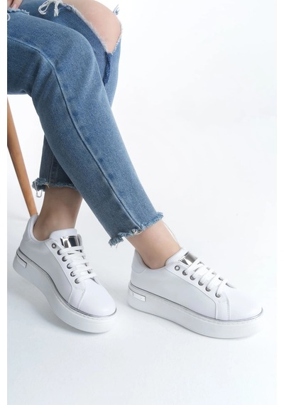 Mevese Elora Bağcıklı Konfor Taban Kadın Sneaker Beyaz/gümüş
