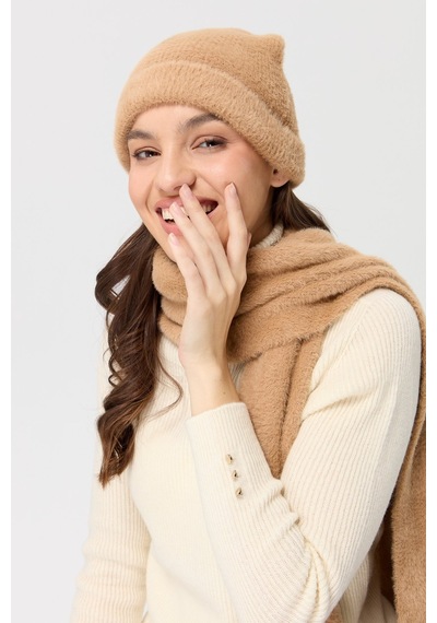 Desen Triko Kadın Triko Afrodit Bere Camel Camel
