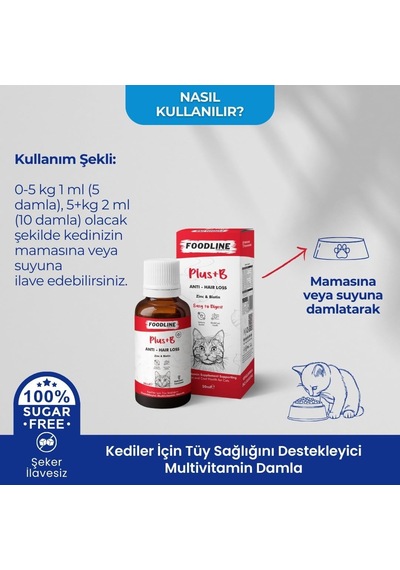 Kediler İçin Plus +b Damla 50 Ml, Tüy Sağlığını Destekleyici Biotinli Multivitamin