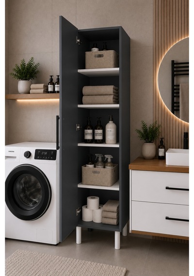 Antrasit 5 Bölmeli Banyo Dolabı - Çok Amaçlı Banyo Dolabı Siyah Antrasit 5 Bölmeli Banyo Dolabı - Çok Amaçlı Banyo Dolabı Siyah