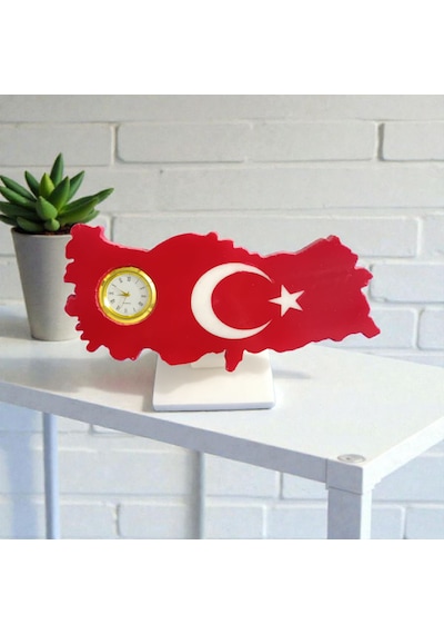 Mermer Türkiye Harita Saatli 9 19cm