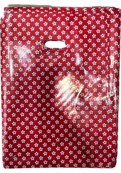 Omeyva Kırmızı Çizgili Desenli Metalize Hediye Paketi El Geçmeli Poşet - 10x15 Cm. - 50 Adet