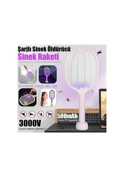 Ayaklı Usb Şarjlı Uv Işıklı Elektrikli Sivrisinek Öldürücü Raket Sinek Öldürücü