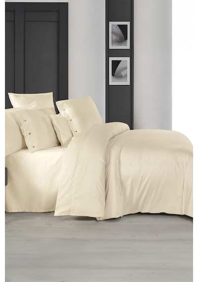 Sarev Monochrome Cream %100 Pamuk Saten King Size Nevresim Takımı Krem