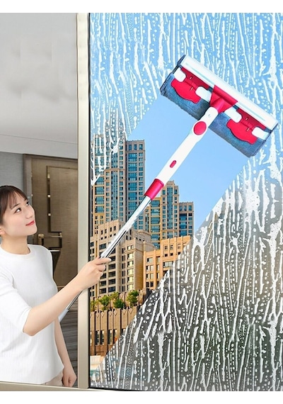 Çift Taraflı Bükülebilir Cam Duvar Fayans Tilme Temizlik Aparatı Sihirli Mop Yedek Bezli Camsil Gri