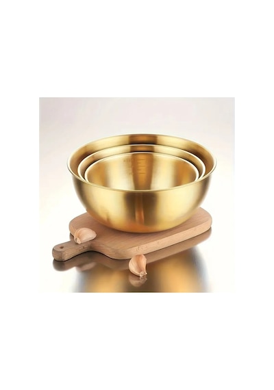 Morponi 3'lü Gold Paslanmaz Çelik Karıştırma Ve Salata Kasesi Çırpma 700-1200-1600 Ml Gold