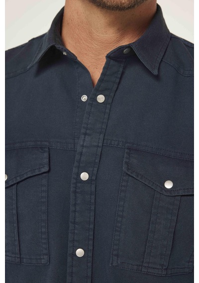 Tudors Erkek Slim Fit Uzun Kollu Spor Yaka Yıkamalı Çift Cepli Armürlü Denim Kot Antrasit Gömlek-31302 Antrasit