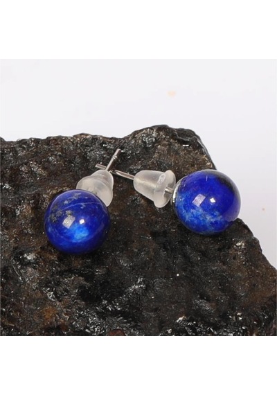 Lapis Lazuli Çelik Küpe 8 Mm Küre Kesim Kararmaz Renkli