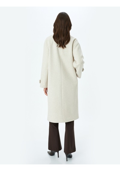 Koton Kruvaze Düğmeli Uzun Oversize Kaşe Kaban Bej 5wak00385ew Bej