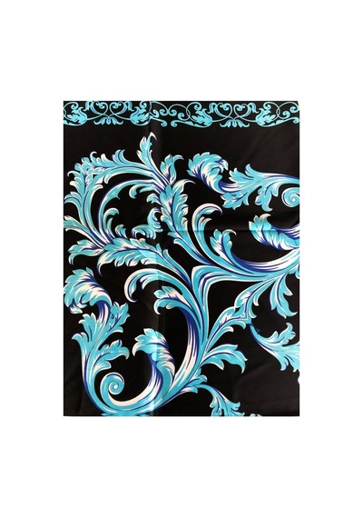 Tikitonki Etnik Çiçek Desenli Siyah Saten Eşarp - 90x90 Siyah Siyah