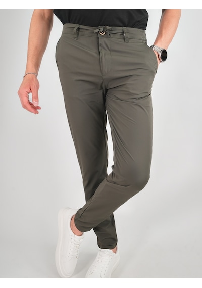 Genie Man Yan Cep Beli Lastikli İnce Haki Jogger Pantolon Haki