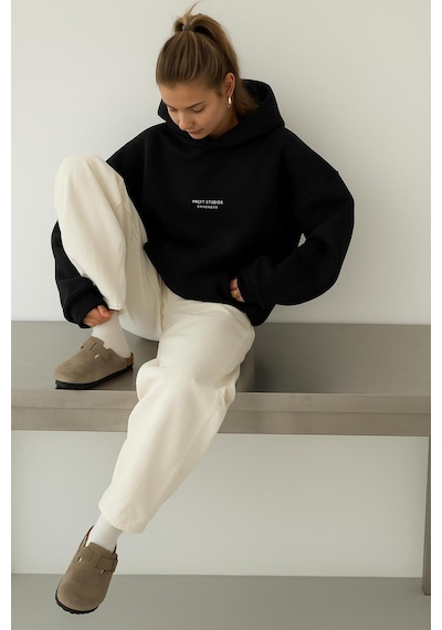 Benroma 3 İplik Penye Peteet Studıos Baskılı Unisex Kapüşonlu Sweat SIYAH