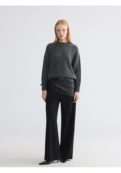 Lcw Modest Gri Bisiklet Yaka Oversize Kadın Triko Tunik