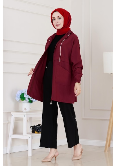 Sevitli Kapüşonlu Önü Patlı Kap-bordo-5165 Bordo
