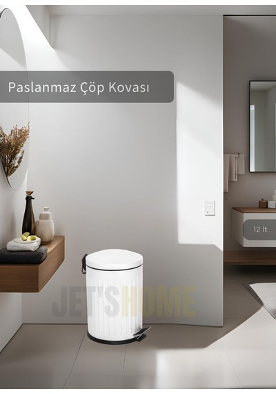 Jet's Home Pedallı Banyo Çöp Kovası Paslanmaz 12 Lt Mutfak Çöp Kutusu Beyaz Beyaz
