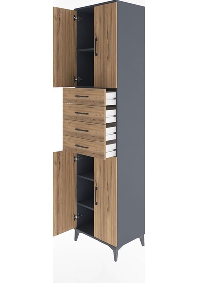 Hyperion Dolap 4 Raflı 4 Çekmeceli 4 Kapaklı 60x44x243 Antras... Antrasit