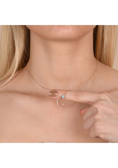 Rose Kaplama Nazar Boncuklu C Harfi Gümüş Kolye Gold - Rose Gold - Gümüş