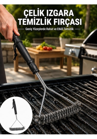 Uzun Saplı Paslanmaz Çelik Izgara Temizlik Fırçası Yeni Nesil