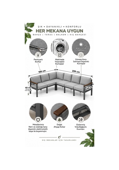 Neokas Bahçe Mobilyası 6 Kişilik L Koltuk Köşe Takımı Balkon Oturma Grubu