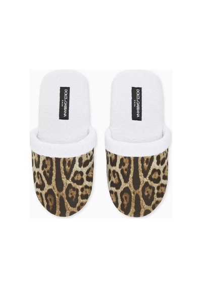 Dolce & Gabbana Casa Unisex Leopar Desenli Terlik, Pamuklu, Yumuşak & Rahat Kahverengi