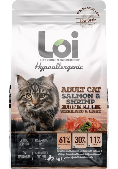 Loi Hipoalerjenik Sterilised Kısırlaştırılmış Somonlu ve Karidesli Yetişkin Kedi Maması 2 KG