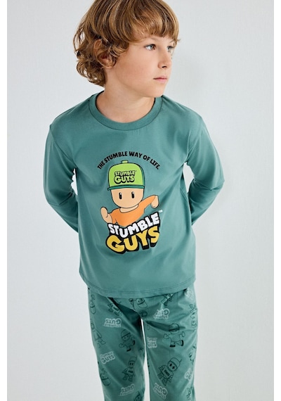 Defacto Stumble Guys Baskılı Bisiklet Yaka Uzun Kollu Üst Elastik Bel Alt 2li Pijama Takımı Erkek Çocuk H6693a826augn757 Yeşil-gn757