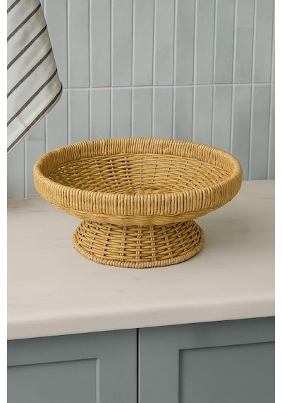 Rattan Yuvarlak Hasır Sunumluk Meyve Sepeti,kahverengi
