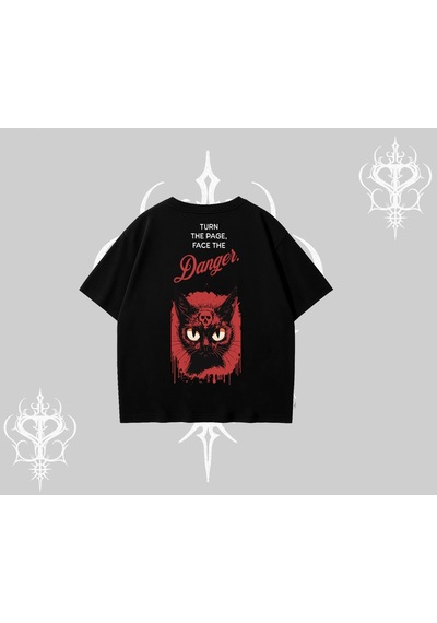 Tarzsokak Gotik Kedi Arka Baskılı Oversize Tshirt Siyah
