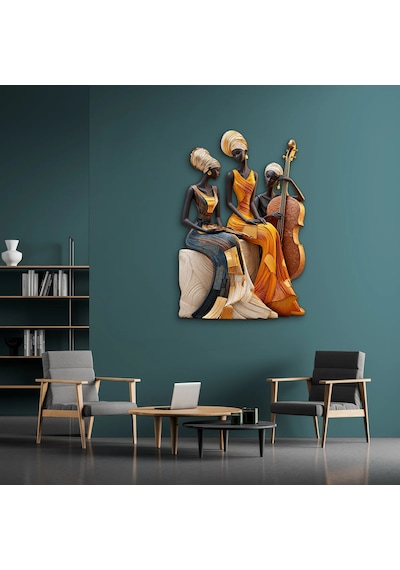 Üç Afrikalı Kadın Müzisyen - Metal Tablo - Dec0282 44 X 65 Cm Çok Renkli