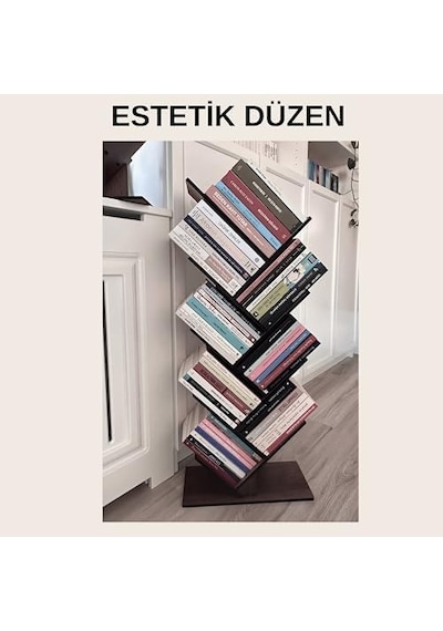 - Mk10 Geometrik 8 Raflı Ağaç Kitaplık Büyük Açık Bej