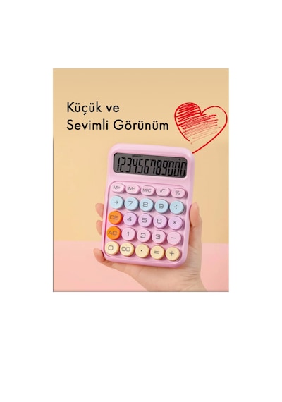 Pinterest Renkli Hesap Makinesi 12 Haneli Yuvarlak Tuşlu Şirin Hesap Makinesi - 4 Fonksiyonlu Çok Renkli