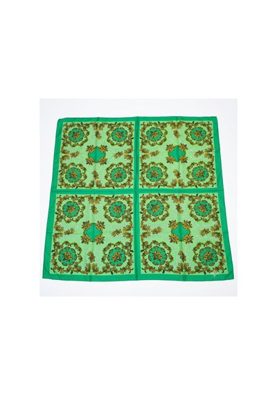 Tikitonki Kare Kesim Etnik Desenli Yeşil Saten Eşarp 90x90 Yeşil Yeşil