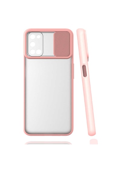 Noktaks - Oppo A52 Uyumlu - Kılıf Slayt Sürgülü Arkası Buzlu Lensi Kapak - Pembe Açık