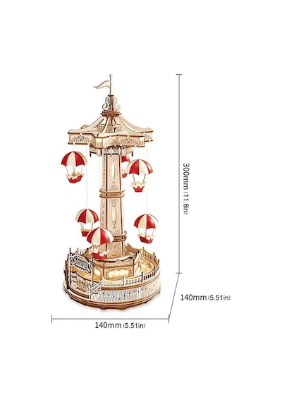 Rokr Ea01 Müzik Kutusu Parachute Tower Music Box Dıy 3d Wooden Puzzle Maket Model Seti 3d Model Kit Detaylı Dekoratif Hobi Seti Ahşap Maket Hareketli Ve Işıklı