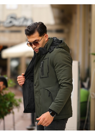 Mero Life Haki Su Ve Rüzgar Geçirmez Içi Kürklü Softshell Mont Haki