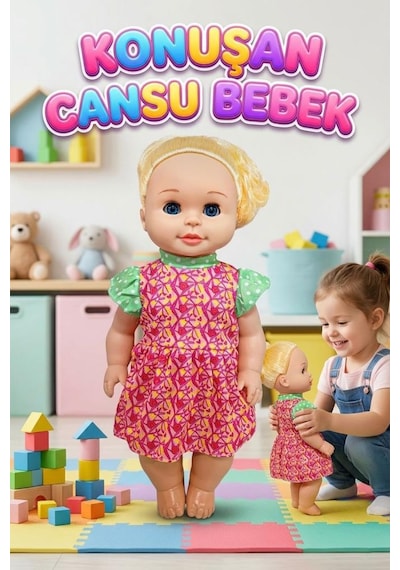 Konuşan Cansu Bebek Sesli Pilli 40cm Gözleri Açılıp Kapanan Sevimli Elbiseli Oyuncak Bebek