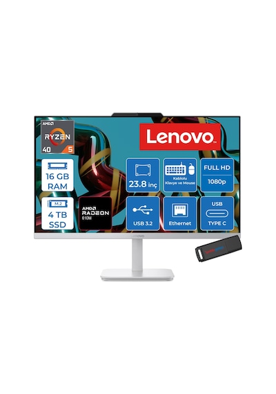 Lenovo A105 24 AIO F0JS000JTRF05 Ryzen 5 40 16 GB 4 TB SSD 23.8" Free Dos AIO Masaüstü Bilgisayar